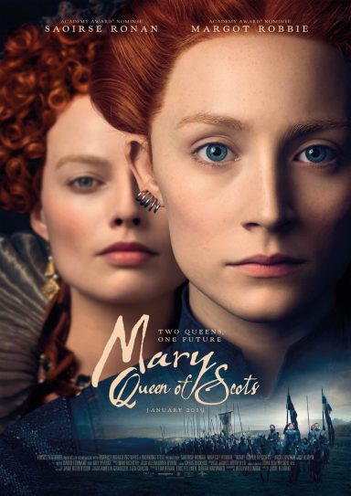 Portraits of Queen Mary and Queen Elizabeth with dramatic expressions and period costumes.