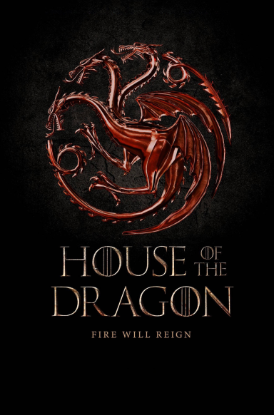 Logo for "House of the Dragon" featuring a red dragon on a dark background.